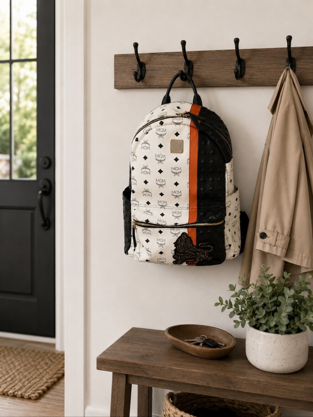 Authentic MCM Stark Visetos Large Backpack White Monogram Lion Patch Studded - Picture 4 of 14
